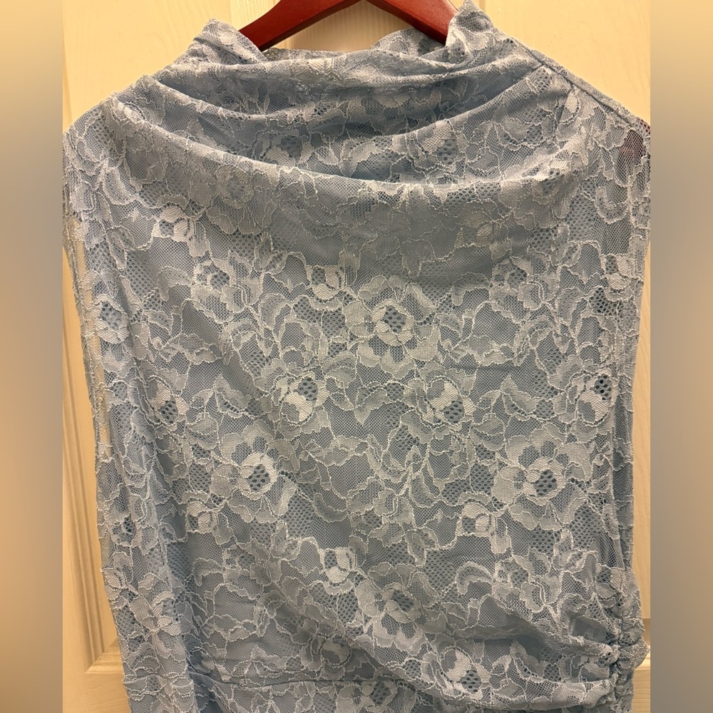 Anthropologie The Maya Dress Ruched Cowl Neck Lace Edition in blue. NWT - Picture 5 of 9